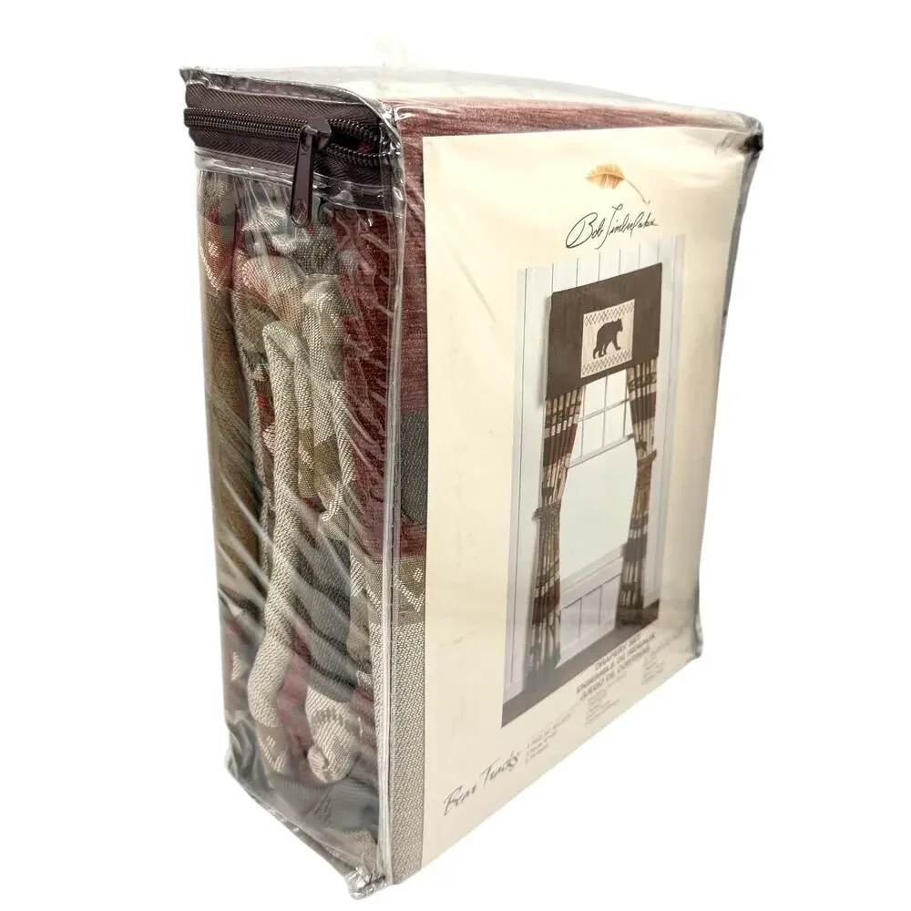 NWT Bob Timberlake Curtain Panel Set 2 Drapes Tiebacks Bear Tracks Lodge Vintage
